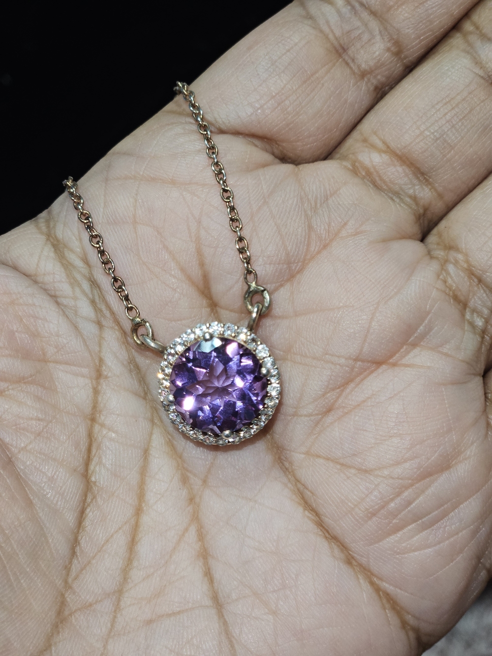 925S Amethyst Crystal Halo Pendant Necklace - Purple